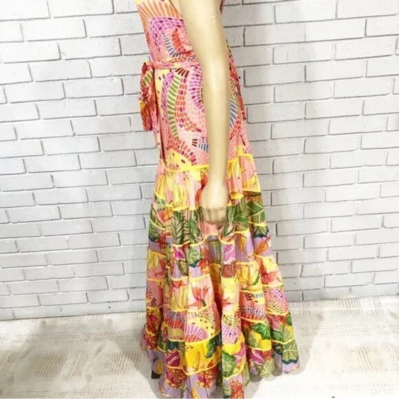 Farm Rio Women’s Mixed‎ Prints Tiered Maxi Dress - Size Large
